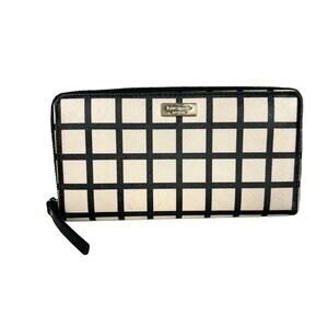 Kate Spade Brightwater Drive Wallet Checkered Gingham Black White Zip Around